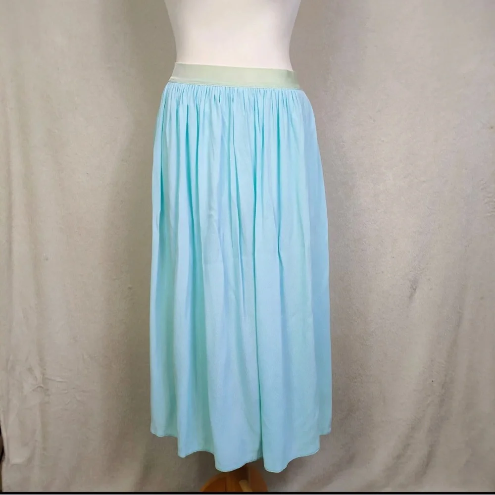 M&S Aqua Blue A-line Midi Skirt Elastic Waist UK Size 10 New - Picture 1 of 7